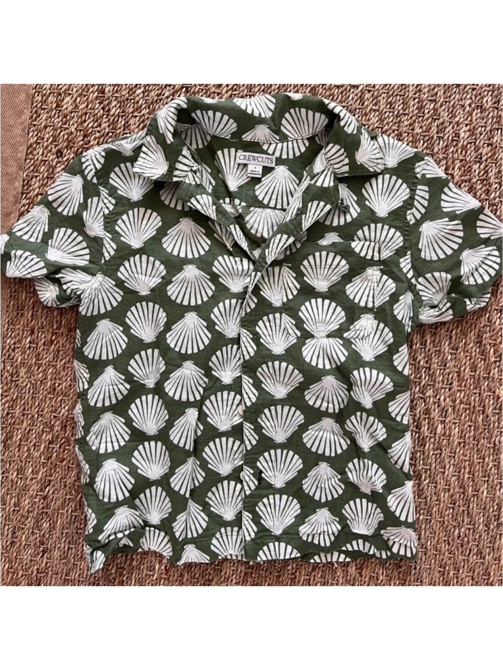 Crewcuts Olive Green Shell-Print Short-Sleeve Button-Down